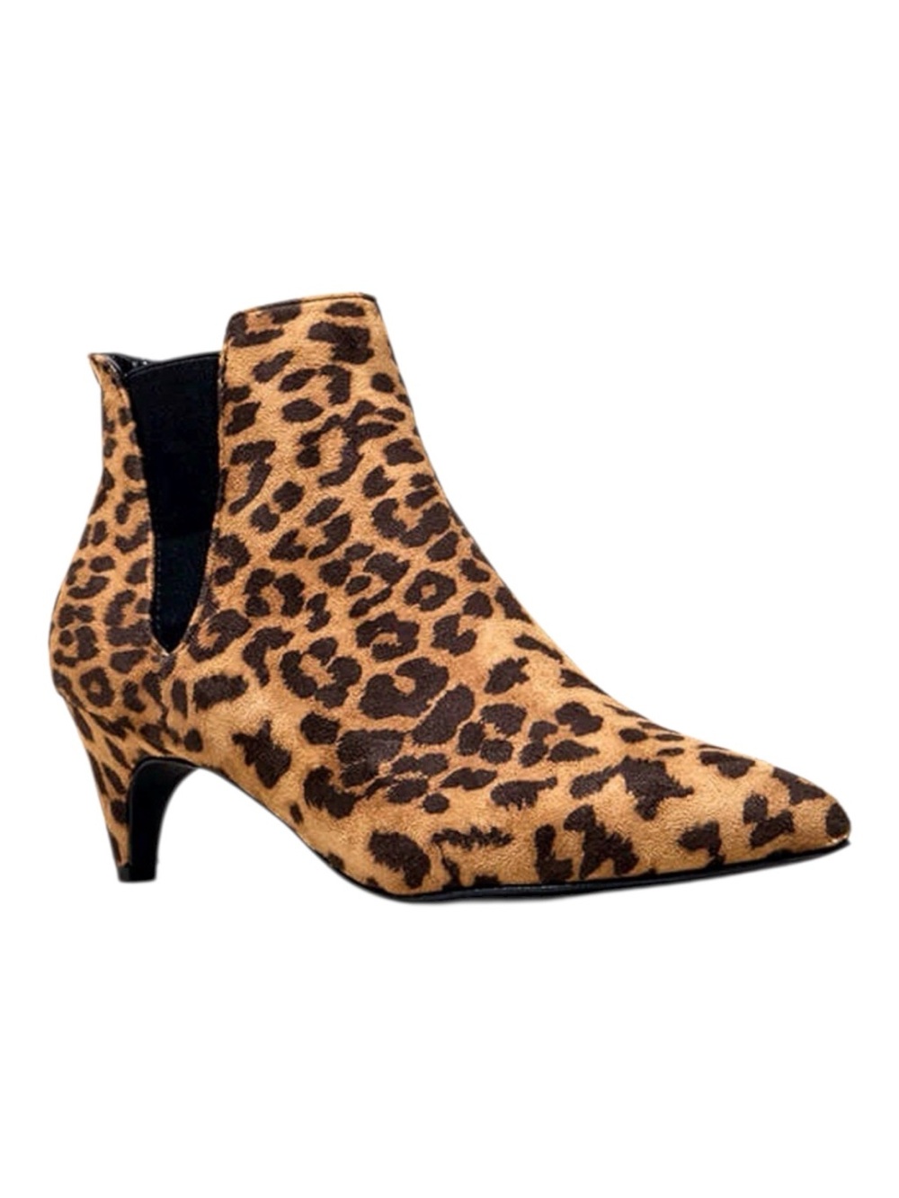 NEW Wild Diva Chelsea Leopard Animal Print Kitten Heel Ankle Bootie Tan Black